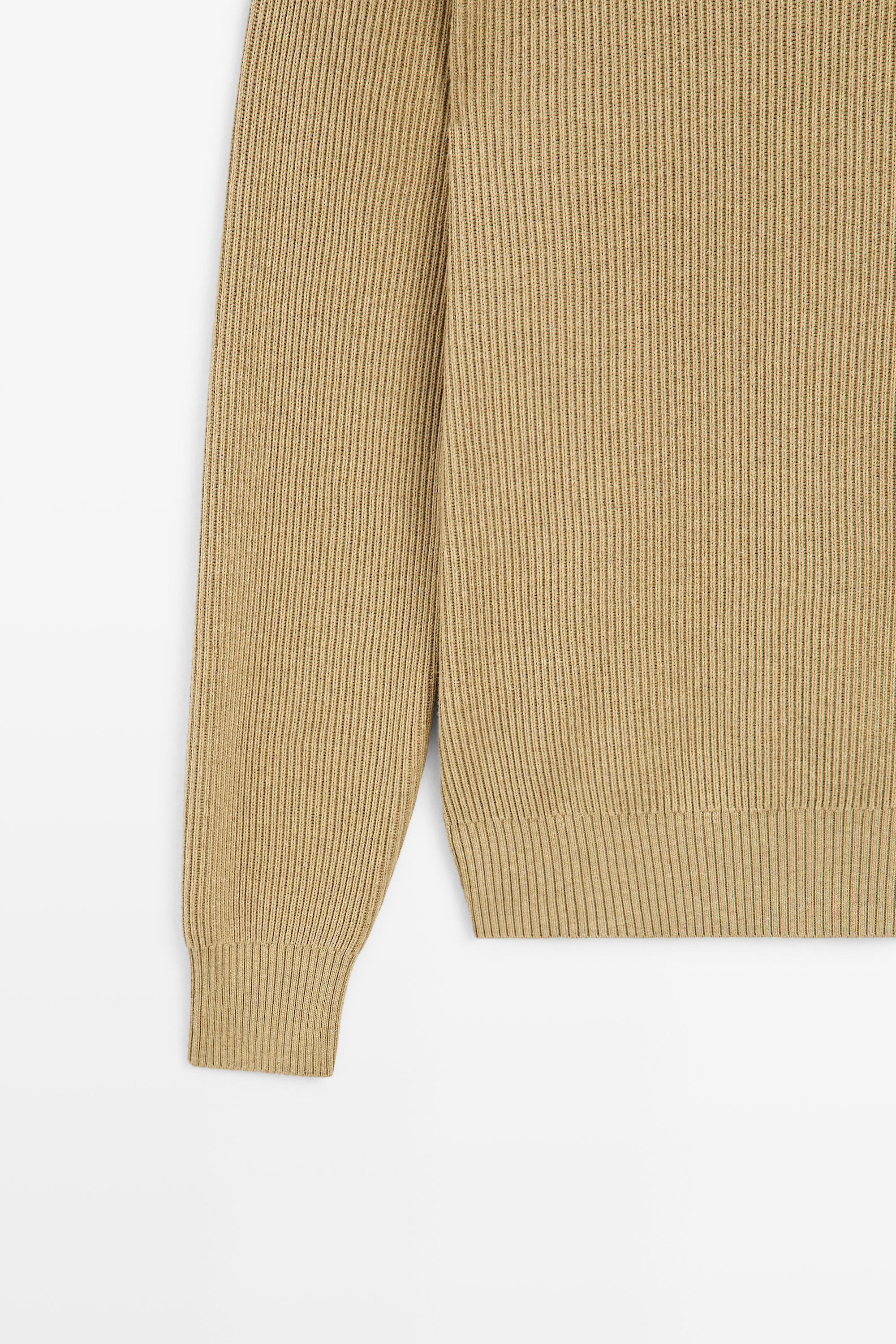Cotton blend ribbed knit sweater